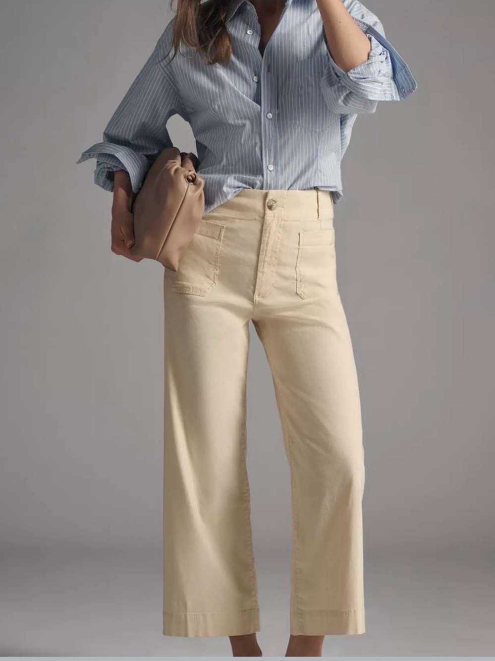 Anthropologie Maeve Beige Wide-Leg Cropped pants linen blend. Worn once.
